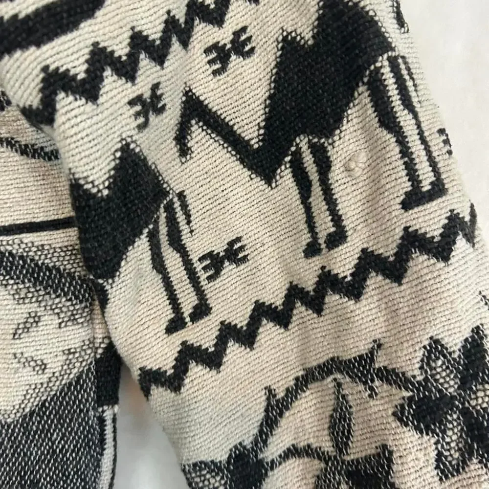 Flashback Vintage Cropped Tapestry‎ Jacket Black Cream Camel Print Cotton Small